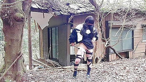 Trans Asian girl masturbates in an abandoned house