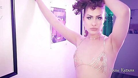 Slutty brunette takes a huge dildo in her ass and pussy