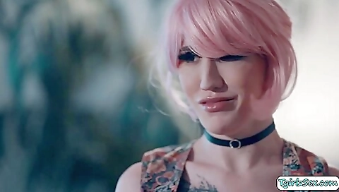 Sexy redhead 18+ with a tattooed body enjoys anal sex