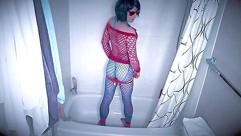 My sweet amateur stripper in a sexy dress is getting naked in shower