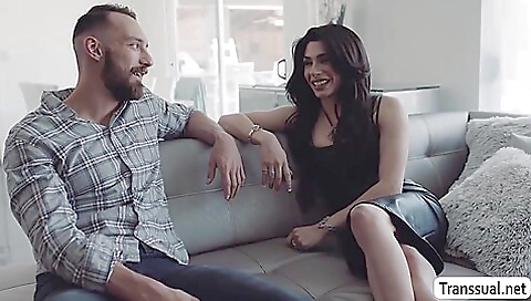 Brunette babe with natural tits gets a big hard cock in her ass